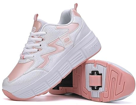 Skor Med Hjul för Pojke Flicka Barn - Sportskor, Skateboard Skor, Skridskor, Tränare Sneakers Rullar Skor, Rosa, 39 EU