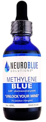 NeuroBlue Solutions Methylene Blue USP Grade 99.99% Pharmaceutical Grade with Dropper, 2 Oz (60ml), Heavy Metal Free, Neuro Blue