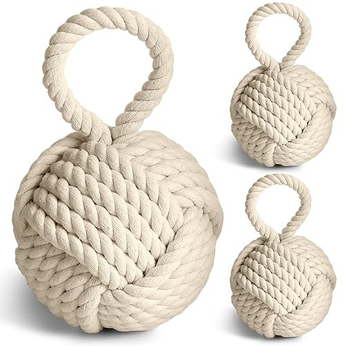 Tenceur 3 Stück nautische Seilknoten Türstopper mit Griff, 15,2 cm, dekorativer gewichteter Türstopper, gedrehter Knoten, Baumwolle, beschwerter Innentürstopper, Matrosenknoten für Zuhause, Büro,