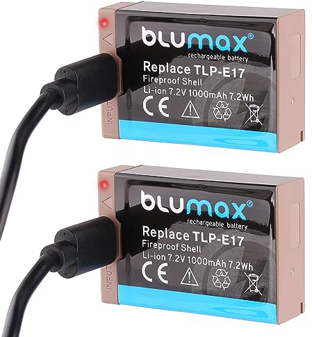 2X Blumax Akku Ersatz für Canon LP-E17 |- 1000mAh -| mit USB Typ-C Ladebuchse/NTC-Sensor & V1-Gehäuse - für EOS RP R8 R100 M6 - (Teildekodiert)