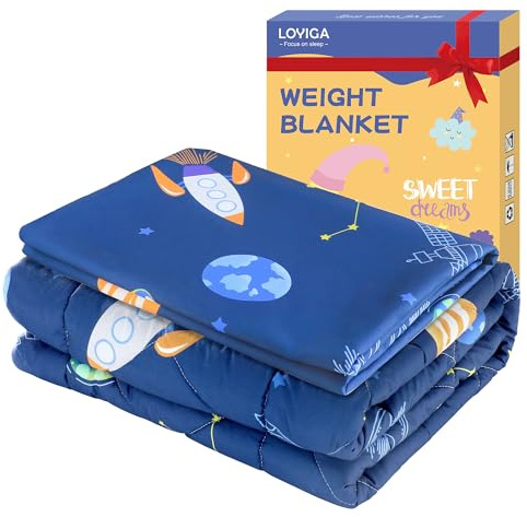 LOYIGA Weighted Blanket with Duvet Cover 3lbs 36x48, Reversible Heavy Blanket (Blue)