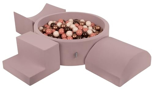 KiddyMoon Spielplatz Aus Schaumstoff Mit Rund Bällebad (200 Bälle) Ballgruben Für Babys Spielbad Hindernisläufen, Erikafarben:Braun/Kupferrot/Pastellbeige/Lachsfarben
