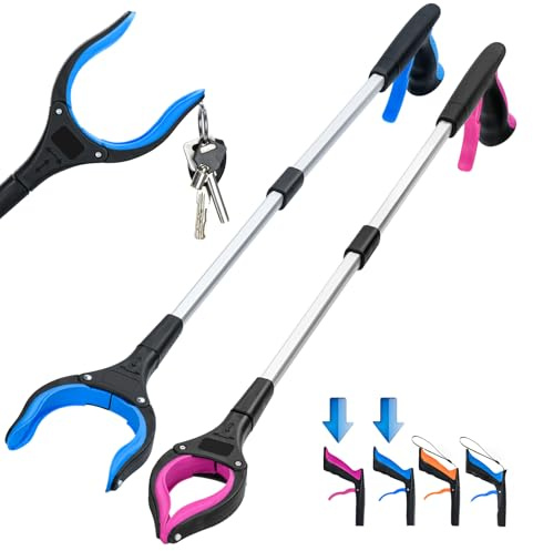 2-Pack Grabber Reacher Tool,32 Inch Extra Long Foldable Pick Up Stick with Strong Grip Magnetic,360°Rotating Anti-Slip Jaw,Trash Claw Grabber Tool,Trash Picker Tool for Outdoor & Indoor(Blue&Purple)