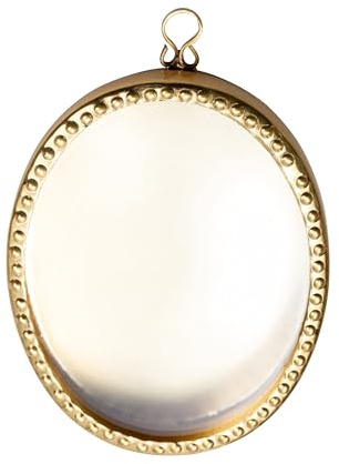 NKlaus Reliquiar oval aus Messing, vergoldet, 10cm hoch, Perlrand, 1 Stück | Wandmodell zur Aufbewahrung religiöser Andenken und Objekte
