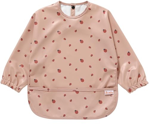 Zemiu Lätzchen Baby mit Ärmeln, 100% Wasserdicht & Weiches PU-Material, Maschinenwaschbar, Langärmeliger Schutzanzug Für Säuglingsfütterung - Geeignet Für Babys Von 6 Bis 30 Monaten - Rosa