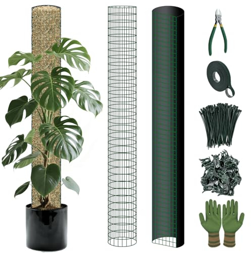 3 m/6,1 m/12,2 m DIY Metallgeflecht Sphagnum-Moosstange Monstera-Pflanzenstütze selbstbewässernde Pflanzenstangen für Kletterpflanzen (3 m beschichtetes Drahtgeflecht, 1,2 m Kunststoff-Moosstangen)