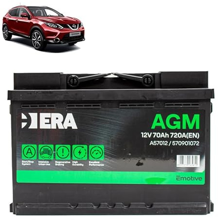 Batteria 70Ah A.G.M. per Nissan Qashqai 1.5 1.6 1.7 DCI gasolio 2013+