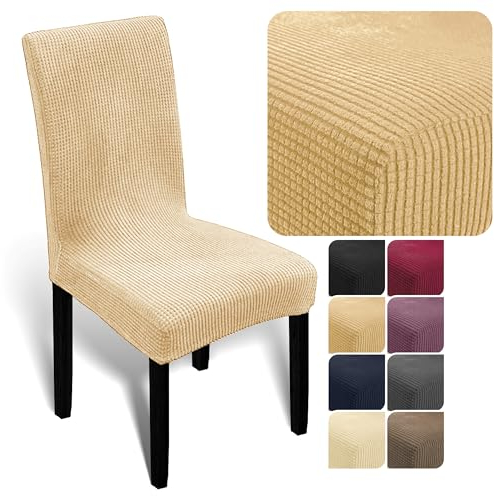 Melody stuhlhusse sitzbezüge Stuhl Stuhl hussen Stuhlüberzug weich aus elastischem Material, Universalgröße für Esszimmer- und Schwingstühle (Creme, 4er-Pack)