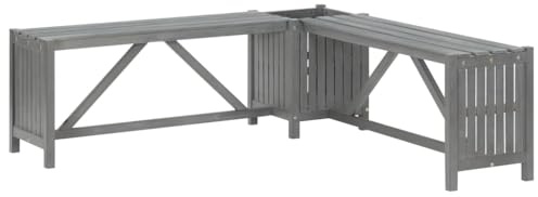 TEHTX7 Garten-Eckbank mit Pflanzkübel 117 cm Massivholz Akazie Grau Gartenbank Garten Balkon Terrasse Bank Sitzbank
