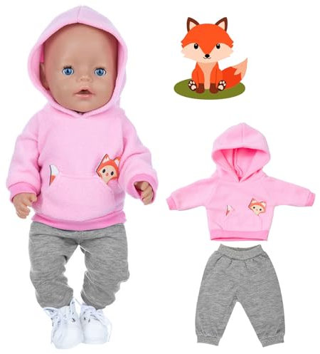 Kleidung Outfits für Baby Puppen, Herbst Puppenkleidung 36-45cm, Puppen Kleidung, Puppenkleidung mit Kapuzensweatshirt und Hose, Animal Element Puppenkleidungsset Geschenk für Kinder, Mädchen Jungen