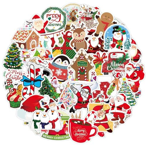 50 Stück Sticker Set, Weihnachten Graffiti Aufkleber Kinder, Wasserfest Stickers für Mädchen Jungen DIY Scrapbooking Spielzeug Deko Kindergeburtstag Geschenkaufkleber für Weihnachtskarten Geschenke