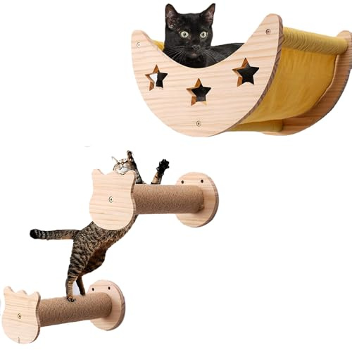 HEYOUTH Kletterwand Katzen,Katzen Wandelemente,Katzenwandmöbel Set,inkl. 2X Katzentreppe Wand,katzenhängematte,kratzbaum Wand,Katzenregale und Sitzstangen für Wand