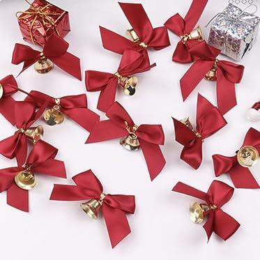 Blausky 20 Stück Weihnachtsbaum Glocken,Anhänger mit Schleife,Mini Glöckchen,Weihnachtsglöckchen,Schleife Glöckchen,Deko Glocke,Kleine Anhänge,Craft Bells für Weihnachtsbaum,Kranz,Rot,4 x 6 cm