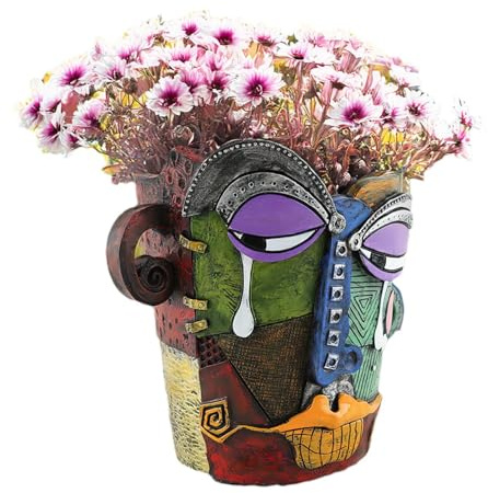 Blumentopf mit abstraktem Gesicht, Blumentopf mit Gesicht - Blumentöpfe Abstrakter Kopf Pflanzentopf Bunt,Einzigartiger Pflanztopf mit Gesicht, kreativer Blumentopf mit Harzkopf für Büros, Balkone