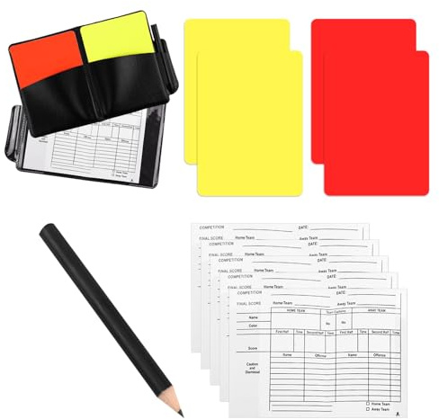 TYFGRT 4 Cartes D'Accessoires D'Arbitre, 1 Sac De Rangement en Cuir, 1 Stylo D'Enregistrement Et 2 Papiers D'Enregistrement, Aides À L'Arbitre De Football, Accessoires De Jeu De Football