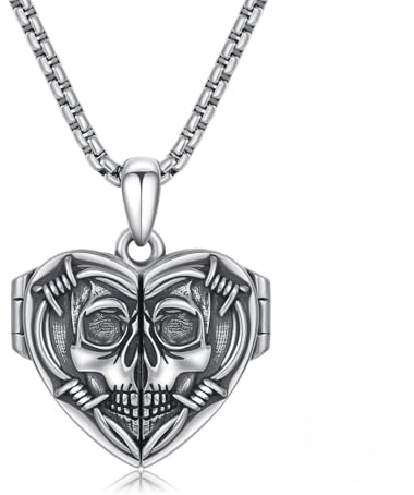 ZIPPICE Kette Mit Bild 925 Sterling Silber Hält 1 Bild Foto Medaillon Halskette Totenkopf Halskette Herz Medaillon Halskette Medaillon Zum Öffnen mit Bild Schmuck Geschenke für Damen Herren
