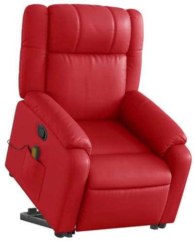 vidaXL Massagesessel, Verstellbar Sessel mit Aufstehhilfe, Fernsehsessel Relaxsessel mit Liegefunktion, Liegesessel Aufstehsessel Polstersessel, Rot Kunstleder