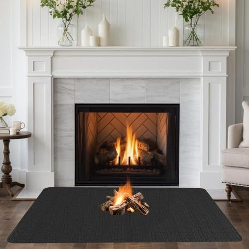 HIULLEN Brandsäkert underlag, brandfast kamin, 100 x 152,5 cm gnistskyddsplatta för eldstaden, eldfast golvskyddsmatta för grillar, camping, svetsning, öppen spis, gräsmatta