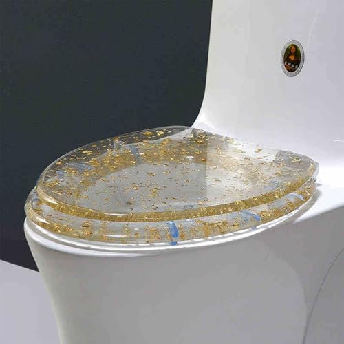 Unikicool Abattant WC en résine,siège de Toilette pailleté,Siège de Toilette à Motif Transparent,Siège de Toilette en résine,détachable,Fermeture Lente,Convient à la Plupart des Toilettes.