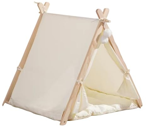 Pevfeciy Pet Tipi Hundezelt Katzenzelt Haustierzelt Das Zelt Tragbar Abnehmbar mit Kissen Hundehöhle kleine Hunde Katzenhöhle große Katzen,Beige