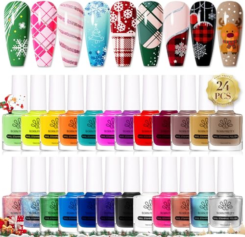 Born Pretty 24 Couleurs Vernis à Ongles Stamping pour Nail Art Ensemble Manucure Plaque Impression Laque Vernis à ongles Kit de Manucure Nail Art Cadeaux Beauté Pour Femmes