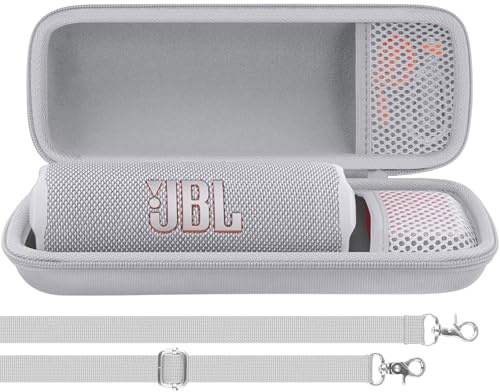 Aenllosi Coque rigide portable pour JBL Flip 7/6/5 avec bandoulière réglable, blanc (étui uniquement)