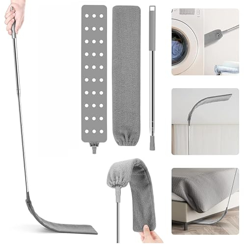 Plumero Plano Zonas Dificiles, Extensible y Atrapapolvo con Soporte Pared Incluido Vonala, Mopa Flexible, Cepillo Telescopico Limpieza, Mopa Plana Bajo Muebles y Radiadores, Plumero Extraplano Largo