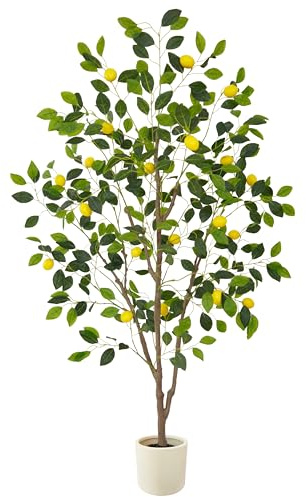 Warmplants Artificial Lemon Tree, 6ft Tall Floor Faux Lemon Plastic Plant with White Planter, Fake Lemon Fruit Silk Tree for Indoor Home Decor Office Living Room
