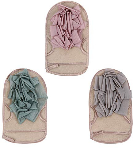 GALPADA 2sets Deep Exfoliating Bath Mitts Double Sided Scrubbing Gloves for All Skin Types Gentle Exfoliation Deep Cleaning Unisex Bath Accessories Pink Grey Green 3pcs*2