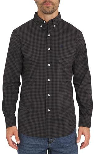 Chaps Men's Classic Fit Long Sleeve Button Down Stretch Poplin Casual Shirt, Graphite, Small