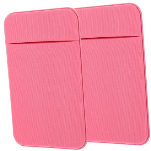 CLISPEED 2pcs Adhesive Phone Card Holders Back Pocket Stickers for Smartphones, Elastic Stretch Fabric Slim Credit Card Storage Bag, Pink Mobile Cellphone Wallet Sleeve