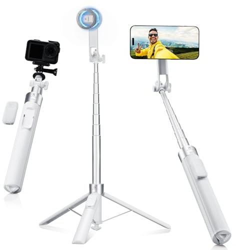 K&F CONCEPT 180cm Trípode para Movil, 3-en-1 Palo de Selfie Magnético+Clip con Control Remoto, Trípode Magnético Rotatorio de 360°, Compatible con iPhone 17-12 y Android, Accesorios de Tornillo 1/4