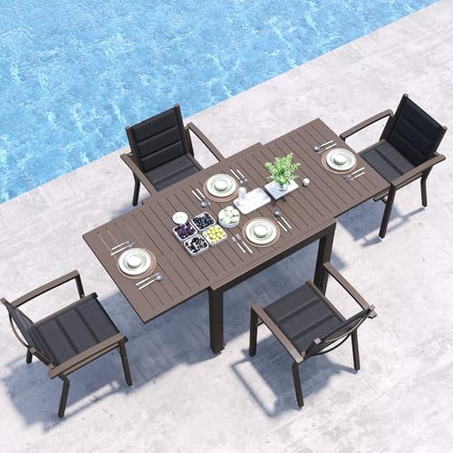 JUMMICO Garten Balkon Möbel Set Aluminium Leichtgewicht Stapelbare Stühle mit Textilpolster Stabil und Einfach Montiert,4 Personen Set