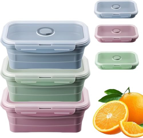 Eulihent Set da 3 Contenitori per Alimenti in Silicone da 550ml,Pieghevole Lunch Bento Box con Coperchio, Adatti per Lavastoviglie, Congelatore e Microonde