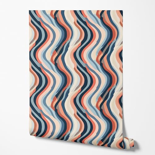 GP TONER Vliestapete Wellen Abstrakt Modernes Design Retro Streifen Muster Tapete Küche Wohnzimmer Flur Schlafzimmer UV-beständige Tapete 10m x 0,5m