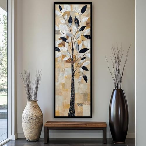 YUSUZHU Cuadro de pared con diseño de árboles altos y estrechos, impresión abstracta vertical alargada para oficina, comedor o dormitorio, obra de arte alargada y estrecha (40 x 120 cm/sin marco).