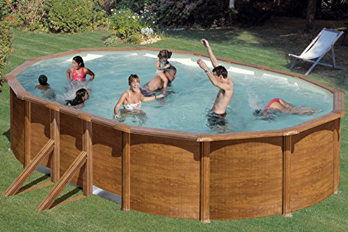 MyPool Ovalbecken-Poolset Feeling 610 x 375 x 120 cm in Holzoptik mit Sandfilteranlage