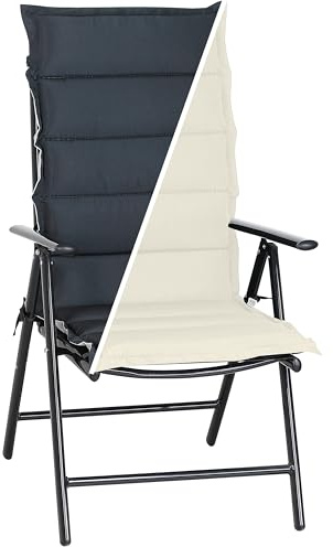 DETEX® 6X Sitzkissen Stuhl Hochlehner Wendekissen Creme-Anthrazit Wetterfest 30° waschbar 120x45cm Gartenstuhl Stuhlkissen Polster Auflage Sitzauflage