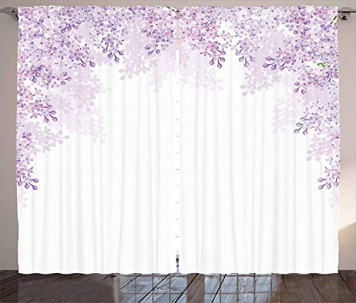 ABAKUHAUS Blume Rustikaler Gardine, Lila Blüten Frühling, Schlafzimmer Kräuselband Vorhang mit Schlaufen und Haken, 280 x 175 cm, Lavendel