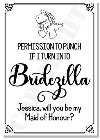 Wedding Cards Funny Permission to Punch if I turn into Bridezilla Will you be my Bridesmaid
