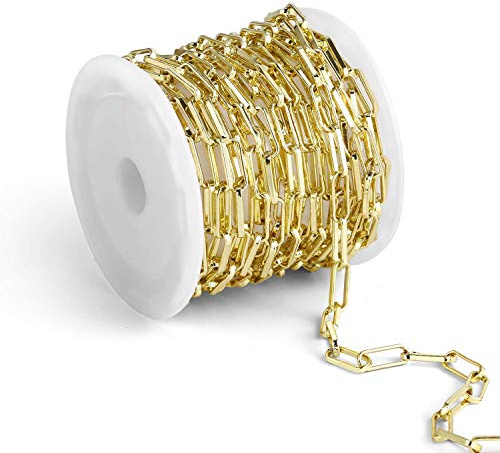 ALEXCRAFT Guldkedja Länkkedja Rostfritt stål Kabel Metallkedja Kedja Säljes per meter Halsband Kedja Bulk för gör-det-själv smycken (12 fot, 4 x 10 mm)