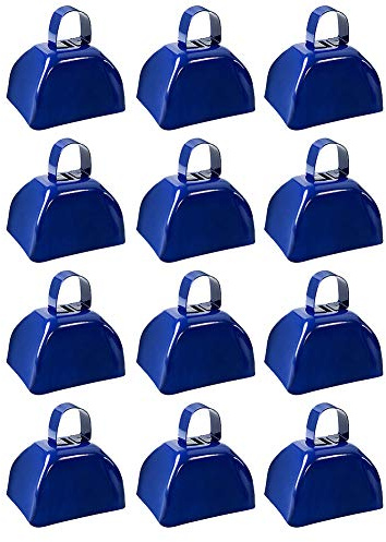 12 PCS Metal Cowbell with Handle, FOVERN1 Blue Cowbell Bulk 3 Inch, Mini Bells, Noise Makers for Football Games, Sporting Events, New Year’s Eve, Celebrating and More