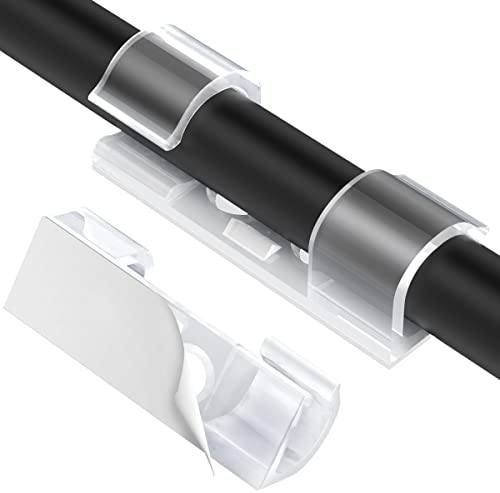 AGPTEK 70 Stück Kabelclips, Selbstklebende Kabelhalter für Schreibtisch, Netzkabel, Verlängerungskabel, TV-Kabel, LAN-Kabel, Kabelklemme Set mit Schrauben, keine Spur Kabelmanagement ,Transparent