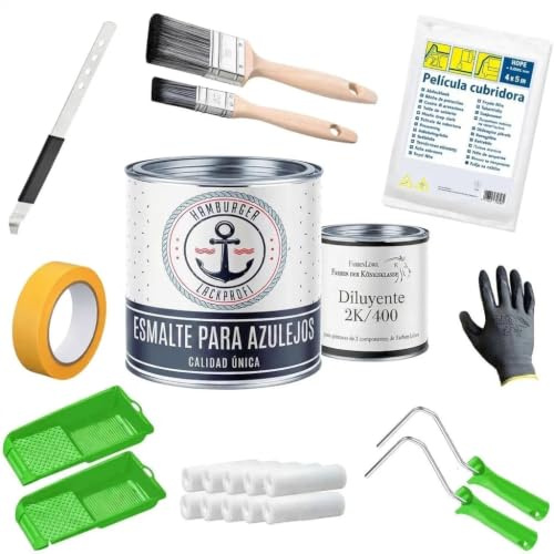 Fliesenlack MATT Schokoladenbraun RAL 8017 Braun Fliesenfarbe für Bodenfliesen & Wandfliesen mit Lackier-SET (X300) und Verdünnung // Hamburger Lack-Profi (1 L)