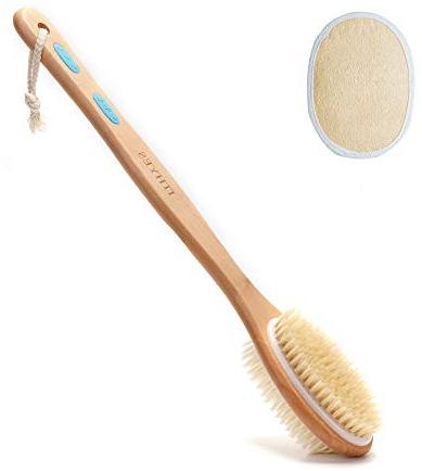 Ithyes Duschbürste mit weichen und steifen Borsten,Körperbürste,Trockenbürste,Rückenwäscher Badebürste Holz Langgriff Naturborsten Peeling Massage,Doppelseitiger Bürstenkopf,nasses/trockenes,Luffa