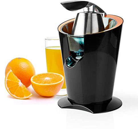 Ex-Pro Electric Citrus Press Juicer Squeezer, 160W Motor, with 2 x Interchangeable Cones, and Anti-Drip Easy Pour Spout, for Lemon Grapefruit Orange Lime Juice Extractor