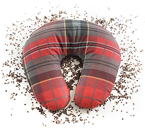 NATURECA Reisekissen aus Bio-Buchweizenschalen, Nackenkissen 100% Naturmaterialien mit abnehmbarem und waschbarem Baumwollbezug, Nackenstützkissen, ideal als Ergänzung zum Kopfkissen, 35x33 cm.