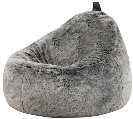 icon Cocoon Faux Fur Bean Bag, Artic Grey, Large Adult Bean Bag Chair with Filling Included, Comfy Chair, Living Room, Living Room Furniture, Bedroom Furniture