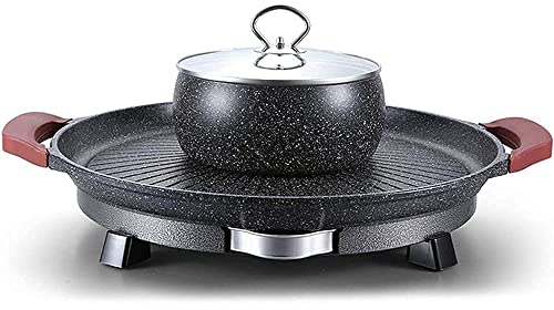 MNSSRN Stone Barbecue Plate, Electric Barbecue Plate, Hot Pot Barbecue, Multi-Function Household Round Electric Barbecue Oven, Iron Plate Barbecue Plate