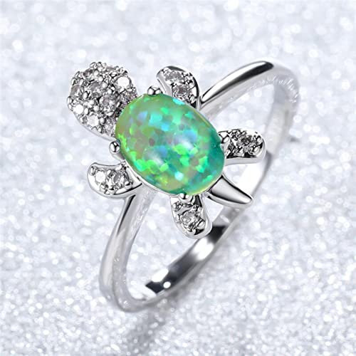 BIOLIVING Boho Weiblicher Blauer Feueropal-Ring-Charme-Silber-Farben-ovale Trauringe Für Frauen-Nette Kristallschildkröten-dünner Verlobungsring